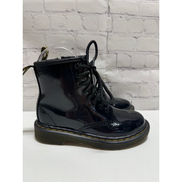 Dr. Martens Airwair AW004 Patent Leather Black Boots side zipper Kids size 12 - Picture 2 of 14